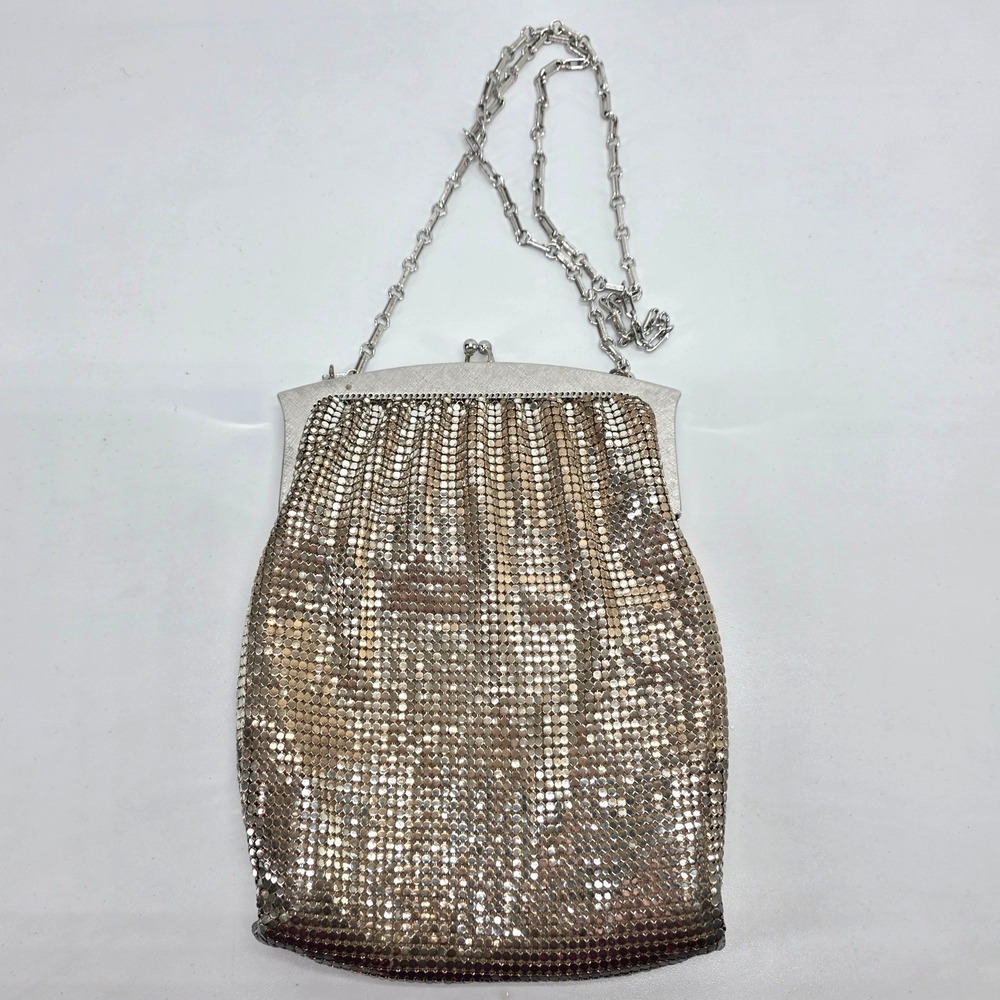 Vintage Whiting Davis Mesh Evening Bag Silver Gold 2893 Chain Purse USA 40s 50s